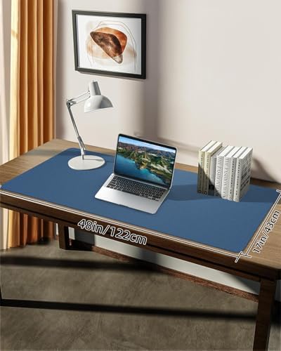 Leather Desk Pad Protector, Large Desk Mat, Mouse Pad, Non-Slip PU Leather Desk Blotter,Desk Cover mat,Desk mat for Keyboard and Mouse,Mat for Office&Home (Grey Blue, 48" x 17") - Image 7