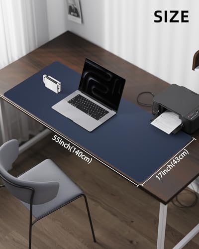AFIING Leather Desk Protector, 55"x17" - Premium Office Mat, Large Mouse Pad, Non-Slip Blotter, Waterproof Writing Pad - Midnight Blue - Image 5
