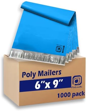POLYSELLS 1000 pcs 6x9 Inches Blue Poly Mailers Shipping Envelopes, Strong Adhesive Sealing, Waterproof, and Tear-resistant Postal Mailing Bags for Clothing, Books, and Accessories by POLYSELLS