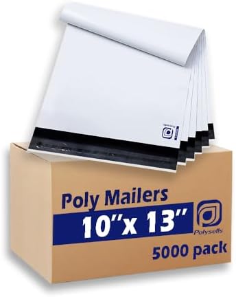 POLYSELLS 5000pcs 10x13 Inches White Poly Mailers Shipping Envelopes, Strong Adhesive Sealing, Waterproof, and Tear-resistant Postal Mailing Bags for clothing, books, and accessories by POLYSELLS