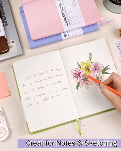 Dynta Blank Journal Notebooks for Women Men, 6 Packs A5 Hardcover Sketchbook, 200 Pages/100 Sheets Unlined Paper, 6 Colors, 5.8" x 8.4" Plain Journals bulk for Writing, Sketching, Drawing - Image 6