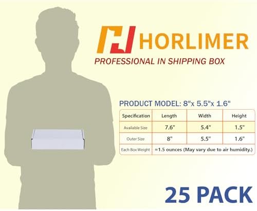 HORLIMER 8x5.5x1.6 inches Shipping Boxes Set of 25, White Corrugated Cardboard Box Literature Mailer, 25 Stickers Included - Image 2