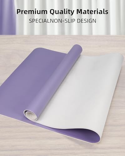 Leather Desk Pad Protector,Desk Mat,Large Mouse Pad, Non-Slip Desk Pad, Waterproof PU Leather Desk Blotter Mat, Desk Cover for Office and Home (Light Purple, 36" x 17") - Image 2