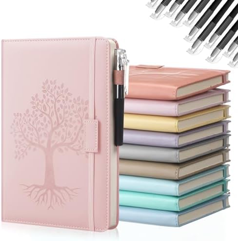 Estune 10 Pack Lined Journal Notebook A5 Tree of Life Hardcover Leather Journal with 10 Pen, College Ruled Notebook for Travel, Business, Work, Office, School Note Taking Diary(Elegant Color) by Estune