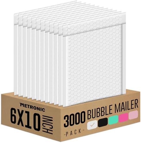 Metronic White Bubble Mailers 6x10 Inch 3000 Pack Poly Bubble Mailer Bulk by METRONIC
