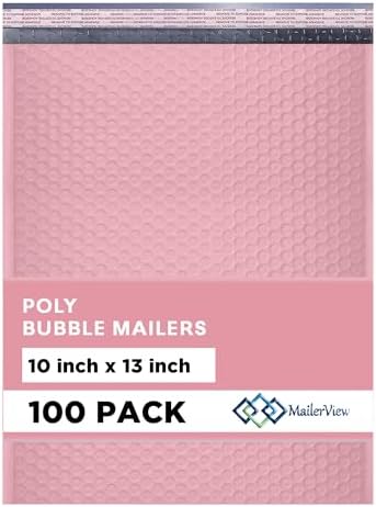 Light Pink Bubble Mailers 10x13, Self Seal Poly Padded Envelopes, 100 Pack by MAILERVIEW
