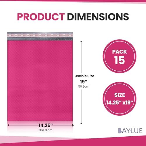 Hot Pink Bubble Mailers 14.50x20, Poly Padded Envelopes #7, 15 Pack - Image 2