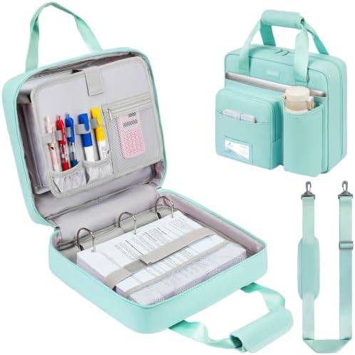 3 Ring Zipper Binder Bag, 3 Inch D-Ring 700 Sheet Capacity, Portable File Organizer with Removable Shoulder Strap & Multiple Pockets for School Office Travel Summer Study Back to School,Mint Green by Jaffzora