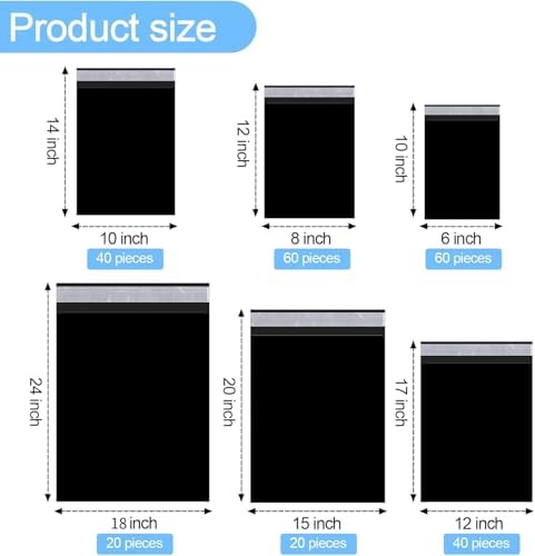 Outus 240 Pcs Poly Mailers Variety Size Pack Shipping Bags, Black - Image 3