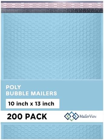 Light Blue Bubble Mailers 10x13, Self Seal Poly Padded Envelopes, 200 Pack by MAILERVIEW