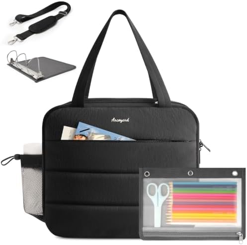 Puffer Zipper Binder 3 Ring with Pencil Pouch, 3" D-ring Binder with Zipper and Shoulder Strap, 600+ Sheets Capacity Zip Up Binder with 15.6" Laptop Pocket, Binder Bag for School College Office, Black by Arcoyard