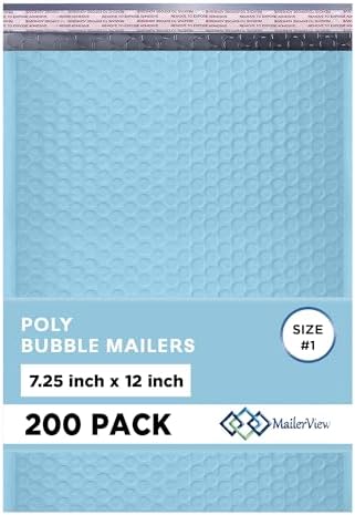 Light Blue Bubble Mailers 7.25x12 Poly Padded Envelopes #1 200 Pack by MAILERVIEW