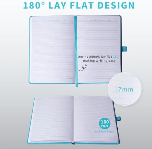 Heture Hardcover Notebooks, 6 Packs A5 Lined Journals Notebook for Writing 160 Pages, 8.2 x 5.5 inch, 6 Colors Classic Ruled Notebooks for College/Work/Travel (Turquoise Blue, 1 Pack) - Image 5
