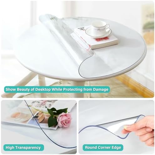 Multi-Size Round Clear PVC Table Protector Pad 48 Inch Dia 1.5mm Thick Plastic Tablecloth Cover Clear Vinyl Coffee Dining Room Table Pad Mat Protector for End Table Night Stand Office Desk - Image 2