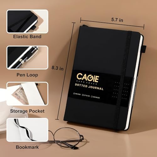 CAGIE Bullet Dotted Journal Notebook 320 Pages 100 GSM Paper Hardcover A5 Dot Grid Notebook Leather Journals for Writing Women Men Work Journaling, Black - Image 5