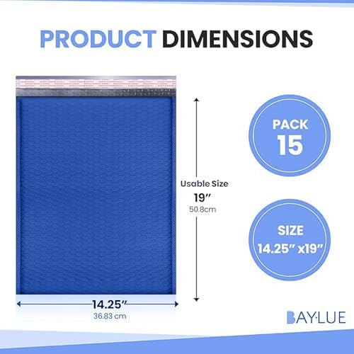Royal Blue Bubble Mailers 14.50x20, Poly Padded Envelopes #7, 15 Pack - Image 2