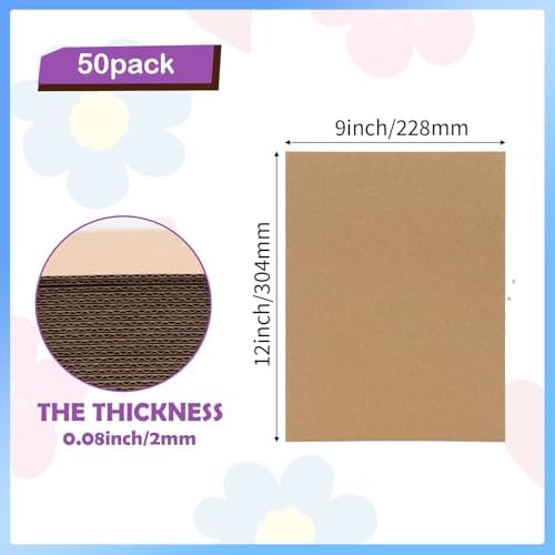 RLAVBL 50 Pack 9x12 Corrugated Cardboard Sheets, Flat Cardboard Inserts for Shipping, Mailing, Packing, DIY Crafts - Image 2