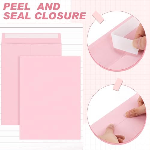 100 Pcs 9'' x 12'' Catalog Envelopes Self Adhesive Manila, Pink - Image 3