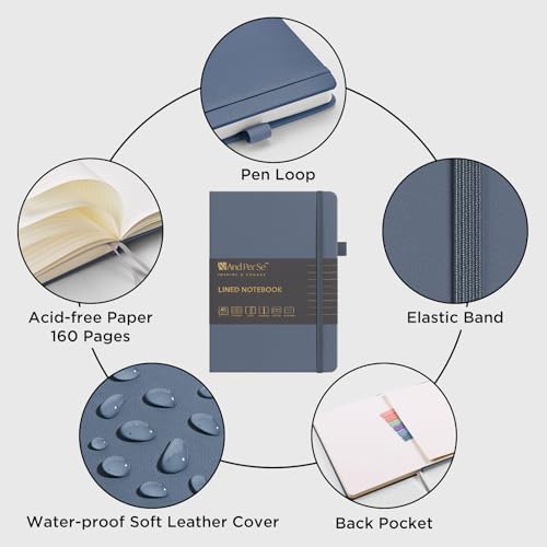 &And Per Se Lined Notebooks 3-Pack Gift Set, A5 Hardcover Journals, 160 Pages 100gsm Thick Paper, 3 Assorted Colors (Brown, Blue, Black) - Image 5