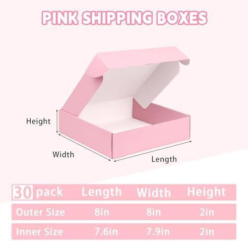 FORBFAN 8x8x2 Pink Shipping Boxes Small 30 Pack, Mailer Boxes for Small Business, Corrugated Cardboard Boxes for Packaging Mailing Shipping - Image 2