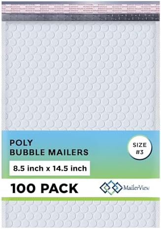 Arctic White Bubble Mailers 8.5x14.5 Poly Padded Mailers #3 100 Pack by MAILERVIEW