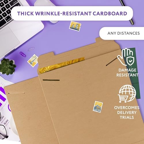 APQ Supply Natural Brown Tab Lock Rigid Mailers, 12.75 x 15 Inch. Pack of 100 Cardboard Envelopes for Photos, Documents. Sturdy Stay Flat Mailers with Tab Lock Closure. Hard Rigid Shipping Envelopes - Image 3