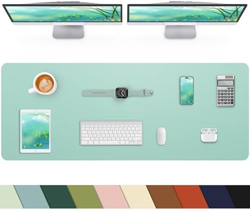 Leather Desk Pad Protector, Large Desk Mat, Mouse Pad, Non-Slip PU Leather Desk Blotter,Desk Cover mat,Desk mat for Keyboard and Mouse,Mat for Office&Home (Turquiose, 48" x 17") by cebowa