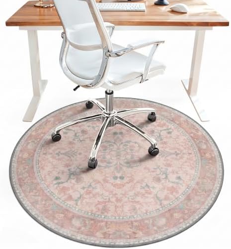 5FT Round Office Chair Mat for Hardwood Floor, Non-Slip Washable Pink by BESBLEE