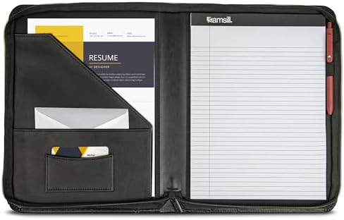 Samsill Contrast Stitch Leather Zippered Portfolio Folder/Business Portfolio for Men and Women, Resume/Document Organizer with Writing Pad, Black (71720) - Image 4
