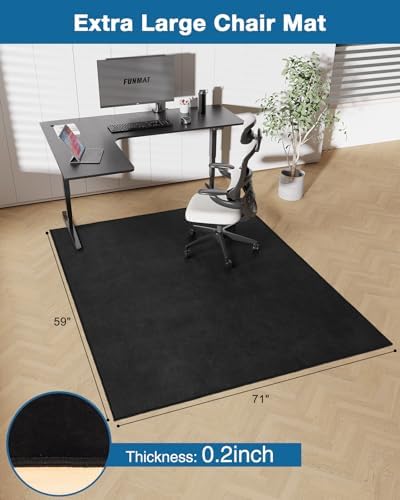 Office Chair Mat for Hardwood Floor, 59"x71" Flannel Fabric Large Chair Mat for Hard Floors, Non-Slip Under Desk Rug for Rolling Chairs, Soft Floor Protector Area Rug for Home Office, Black - Image 2