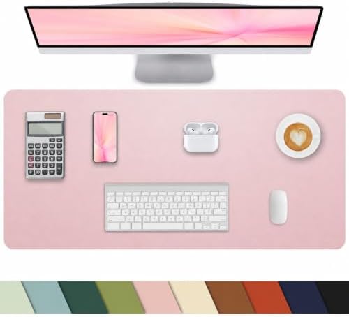 Non-Slip Desk mat,PULeather Desk Pad Protector, Office Desk Mat, Large Mouse Pad,Desk Blotter, Laptop Desk Pad, Waterproof Desk Writing Pad for Office and Home (Rose Pink, 35.4" x 17") by cebowa
