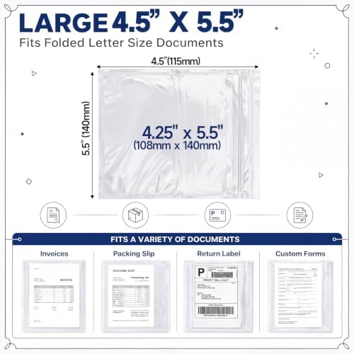 Glenmal 100 Pcs 4.5" x 5.5" Resealable Packing List Envelopes Clear Self-adhesive Shipping Label Sleeves with Zipper Waterproof Packing List Envelopes for Documents Mailing Labels Invoices Pack Slip - Image 2