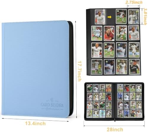 16-Pocket Business Card Binder holds 1024 Cards, Premium Diamond PU Leather Name Card Holder Organizer with Zipper, Black Sleeves Side Loading Card Book for Collectors & Office(light blue) - Image 2