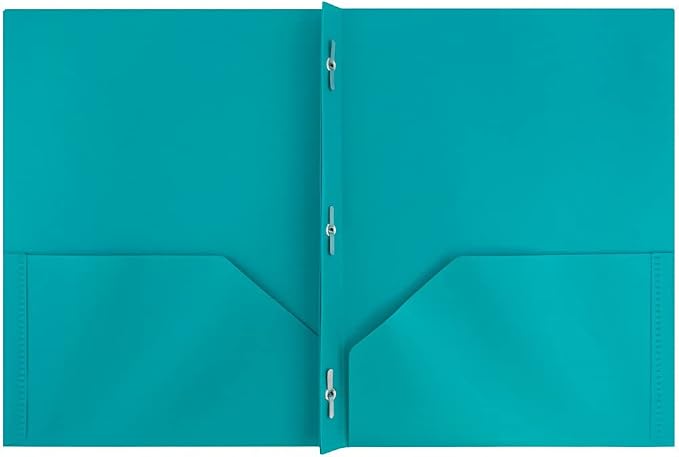 JAM PAPER Plastic Color POP Folders - 2 Pocket Durable Folders with Metal Prongs Fastener Clasps - Teal Blue - 6/Pack - Image 2