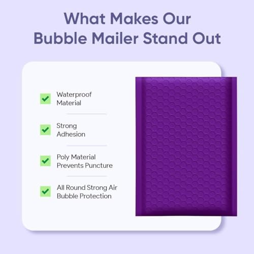 Purple Bubble Mailers 6x10, Poly Padded Envelopes #0, 500 Pack Bulk - Image 6
