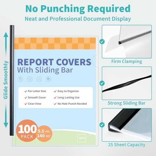 Binditek Clear Report Covers with Sliding Bars, 25 Sheet Capacity, 100 Pack - Image 5
