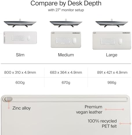 Orbitkey Desk Mat | Made from Premium Vegan Leather and Recycled PET Felt | Document Hideaway | Magnetic Cable Holder (Stone, Large) - Image 5