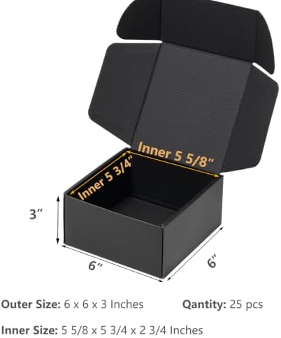 Timirog Black Shipping Boxes 6x6x3 Inches 25 Pack Corrugated Cardboard - Image 2