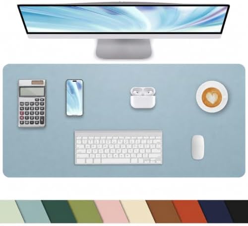 Non-Slip Desk mat,PULeather Desk Pad Protector, Office Desk Mat, Large Mouse Pad,Desk Blotter, Laptop Desk Pad, Waterproof Desk Writing Pad for Office and Home (Light Blue, 35.4" x 17") by cebowa
