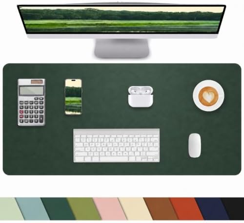 Leather Desk Pad Protector,Desk Cover mat,Office Desk mat,Laptop Mat for Desk, Non-Slip Desk Blotter,Waterproof Desk Writing Pad for Office&Home(23.6"x13.8",Dark Green) by cebowa