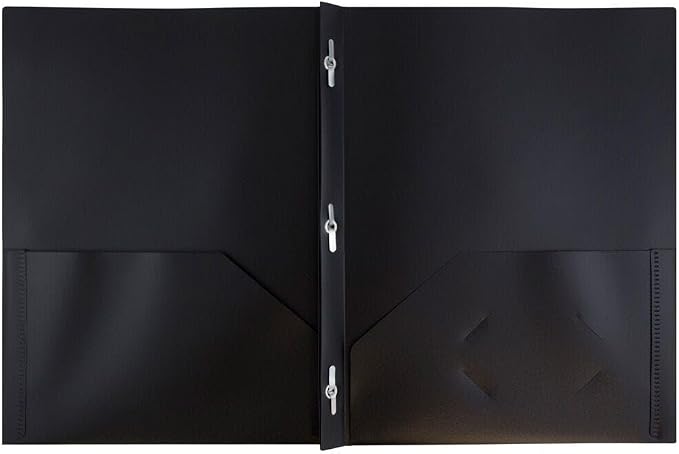 JAM PAPER Plastic Color Pop Folders - 2 Pocket Durable Folders with Metal Prongs Fastener Clasps - Black - 3/Pack - Image 2