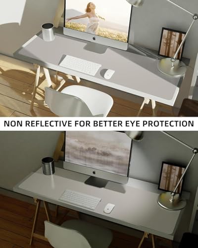 Leather Desk Pad Protector, Large Office Mat & Mouse Pad, Non-Slip Laptop Desk Blotter, Waterproof Writing Pad (Light Grey, 48" x 24") - Image 4