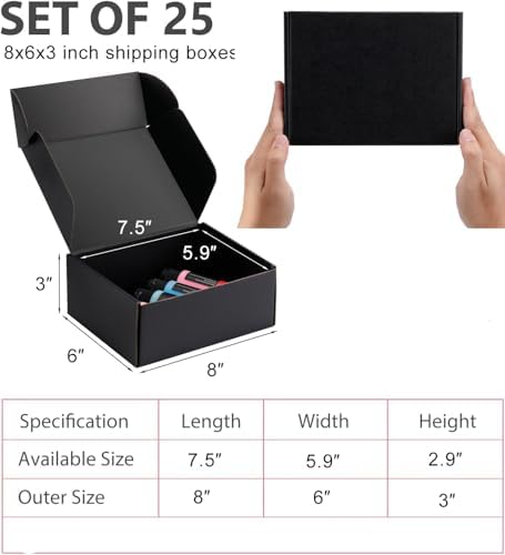8x6x3 inch Black Shipping Boxes for Small Business- Set of 25 - Image 2