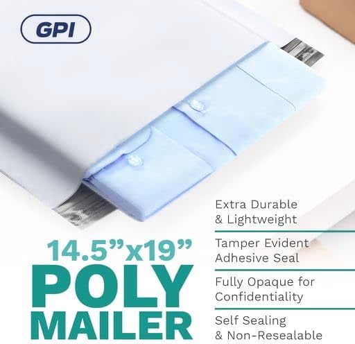 14.5" X 19" Extra Large Poly Mailers, 100 Count White Polymailer Shipping Envelopes for Clothes 2 Mil Unpadded Waterproof Opaque Self-Seal Poly Bags with Tear/Puncture Proof Adhesive Strip - Image 3