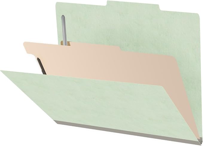 25 Pt. Pressboard Classification Folders, 2/5 Cut ROC Top Tab, Letter Size, 1 Divider, Pale Green (Box of 10) by Ecom+Folders