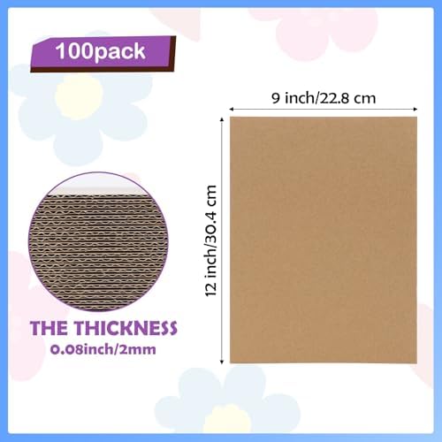 RLAVBL 100 Pack 9x12 Corrugated Cardboard Sheets, Flat Cardboard Inserts for Shipping, Mailing, Packing, DIY Crafts - Image 2
