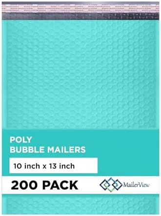 Teal Bubble Mailers 10x13, Self Seal Poly Padded Envelopes, 200 Pack Bulk by MAILERVIEW