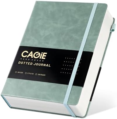 CAGIE Bullet Dotted Journal Notebook 320 Pages 100 GSM Paper Hardcover A5 Dot Grid Notebook Leather Journals for Writing Women Men Work Journaling, Green by CAGIE