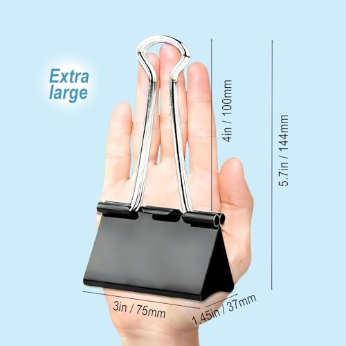 3 Inch Extra Large Binder Clips (24 Pack), Black Jumbo Binder Clips, Heavy Duty Paper Clamps, Big Metal Paper Clips for Office, Home, School, Art Supplies - Image 6