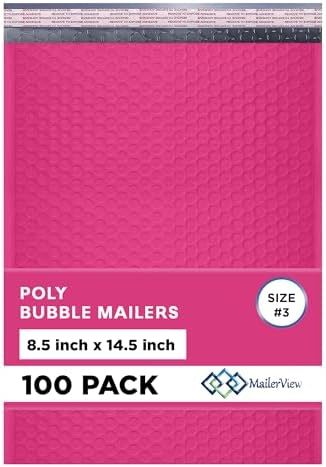 Hot Pink Bubble Mailers 8.5x14.5 Poly Padded Envelopes #3, 100 Pack by MAILERVIEW